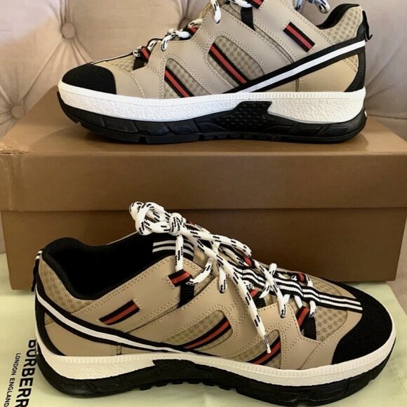 BURBERRY MEN UNION RS5 MIX TECH STRIPE LOW TOP SNEAKERS, BEIGE, SZ 40 - NIB $750 - Picture 10 of 16